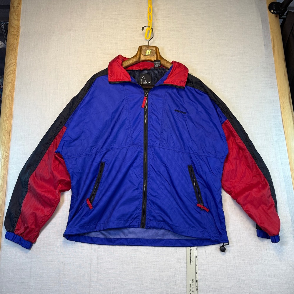 VTG HEAD Colorblock Windbreaker Jacket‎ Medium Mens Blue Red Black Ripstop Mesh